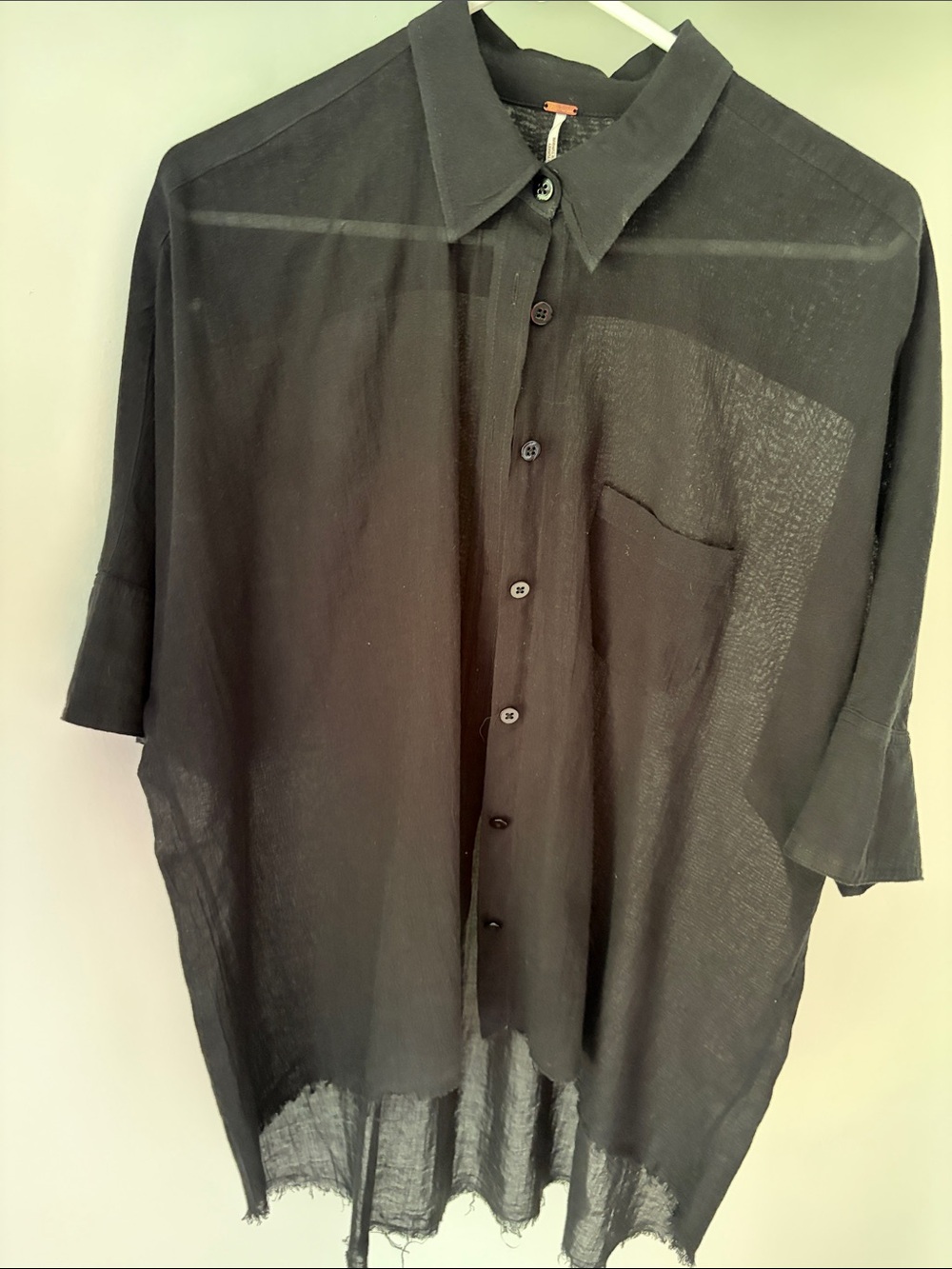 Women Black Short-Sleeve Button-Up Shirt